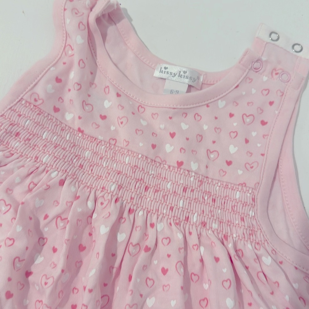 6-9 mo kissy kissy pink sleeveless romper onsie no feet hearts
